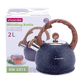 Чайник Kamille 2л з нержавіючої сталі зі свистком і бакелітовою ручкою для індукції і газу KM-1071