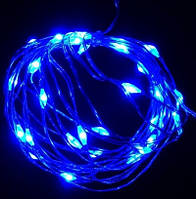Светодиодная гирлянда нить на 50 Led "Капли росы" 5 м на батарейках синяя / Светящаяся проволока