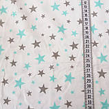 Сатин з сірими і м'ятними зірок на білому тлі, ширина 160 см, фото 3