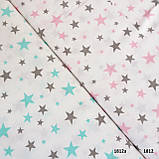 Сатин з сірими та рожевими зірок на білому тлі, ширина 160 см, фото 4