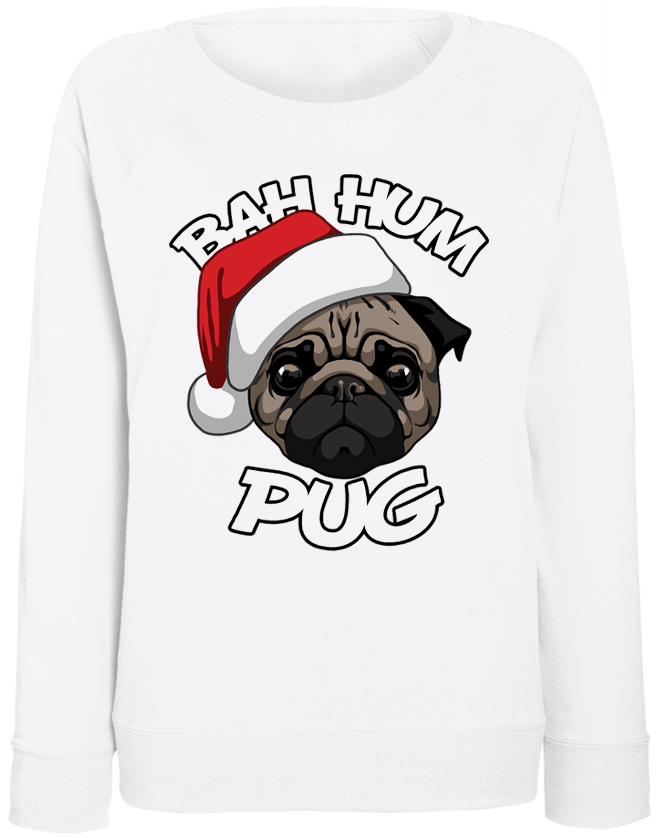 Женский новогодний свитшот Bah Hum Pug (белый) - фото 1 - id-p1078610493