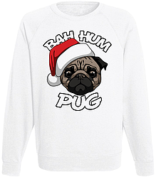 Чоловічий новорічний світшот Bah Hum Pug (білий)