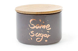 Банку порцеляновий 1.2 л з дерев'яною кришкою Some Sugar, колір - сірий з золотом
