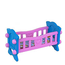 Лялькова ліжечко для ляльки і пупса ТЕХНОК з постільною білизною подушкою ковдрою пластикова рожева з синім