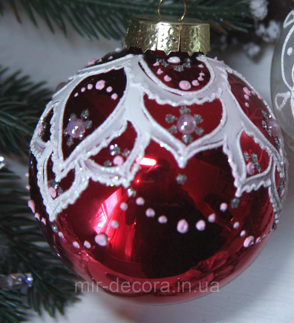 Куля новорічна 85 мм "Ажурна прикраса", фото 1