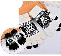 Перчатки для сенсорных экранов Touch Gloves Snowflake white-black (бело-черные)