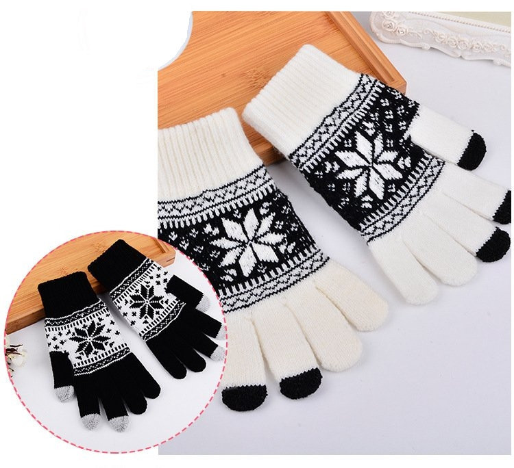 Рукавиці для сенсорних екранів Touch Gloves Snowflake white-black (біло-чорні)