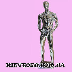 Манекен чоловічий хромований срібний гіпсовий в повний зріст для магазину одягу