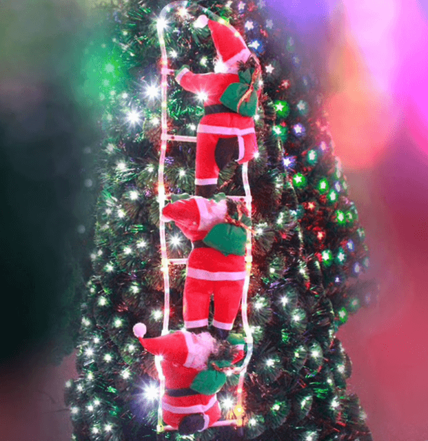 Декоративний Дід Мороз на сходах 3 фігурки по 25 см з LED ПІДСВІТКою