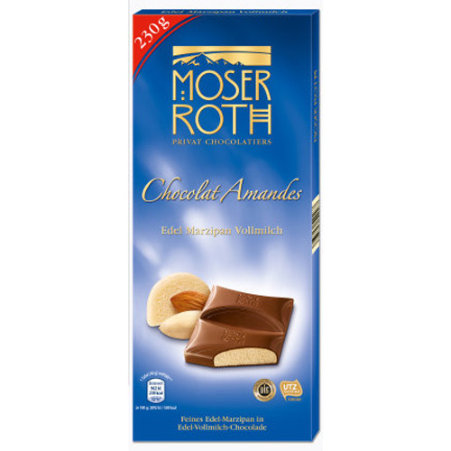 Шоколад молочний Moser Roth Chocolat Amandes Edel Marzipan Vollmilch 230 гр. Німеччина, фото 1