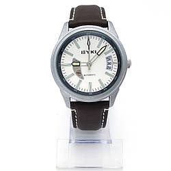 Годинник EYKI Механічний, під срібло на коричневому ремінці, р.18-21,5 см,циферблат 38 мм