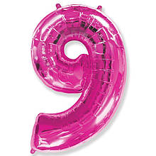 Фольгована кулька цифра малиновий "9" 40" fuchsia.Flexmetal упаковка