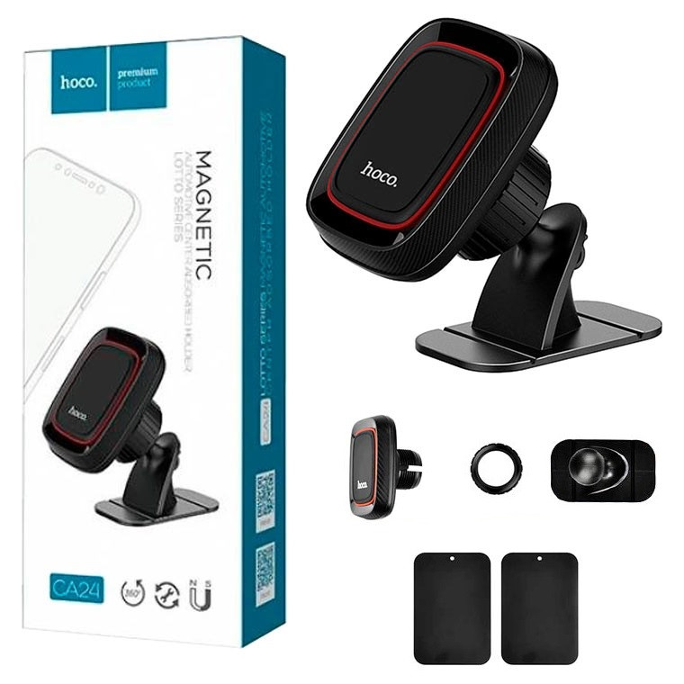 Автомобільний магнітний тримач для телефону Hoco CA24 Lotto Magnetic Series Black