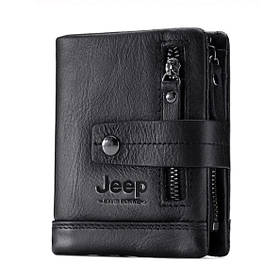 Гаманець шкіряний чоловічий Jeep. Портмоне з натуральної шкіри (чорний)