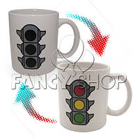 Чашка - хамелеон "Світлофор", біла, Кружка керамическая хамелеон "Светлофор", фото 2