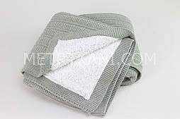 Плед в'язаний із овчиною сірого кольору смужка 100% бавовна 80/90 см No57-32