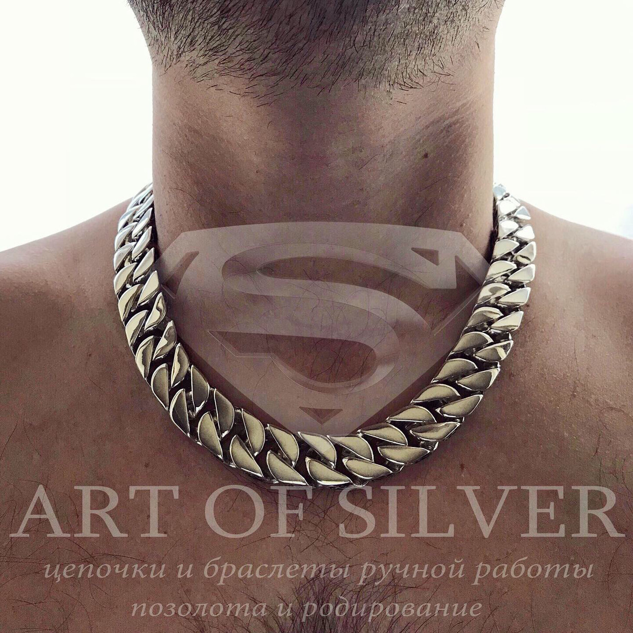 Срібна масивна чоловіча Ланцюг Панцир із кельтським візерунком., фото 1