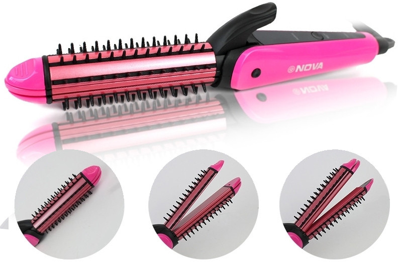 Стайлер 3 в 1 (прасочка, щипці, гофре) Nova NHC-8890 Pink (2537)