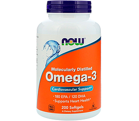 NOW Foods Omega-3 1000 mg, Омега-3, Риб'ячий жир (200 капс.)