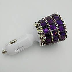 Автомобільне зярядное пристрій 3,1 А, великі стрази Фіолетовий