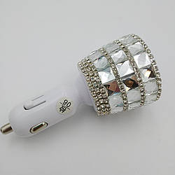 Автомобільне зярядное пристрій 3,1 А, великі стрази Білий