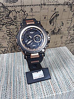 Мужские часы аналог G-Shock черные с вставками розовое золото с подсветкой