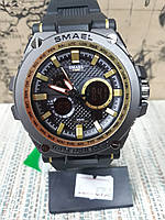 Мужские часы аналог G-Shock черные с золотистыми вставками с подсветкой