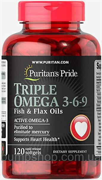 Омега-3-6-9 Puritan's Pride Triple Omega 3-6-9 Fish&Flax Oils 120 капс.