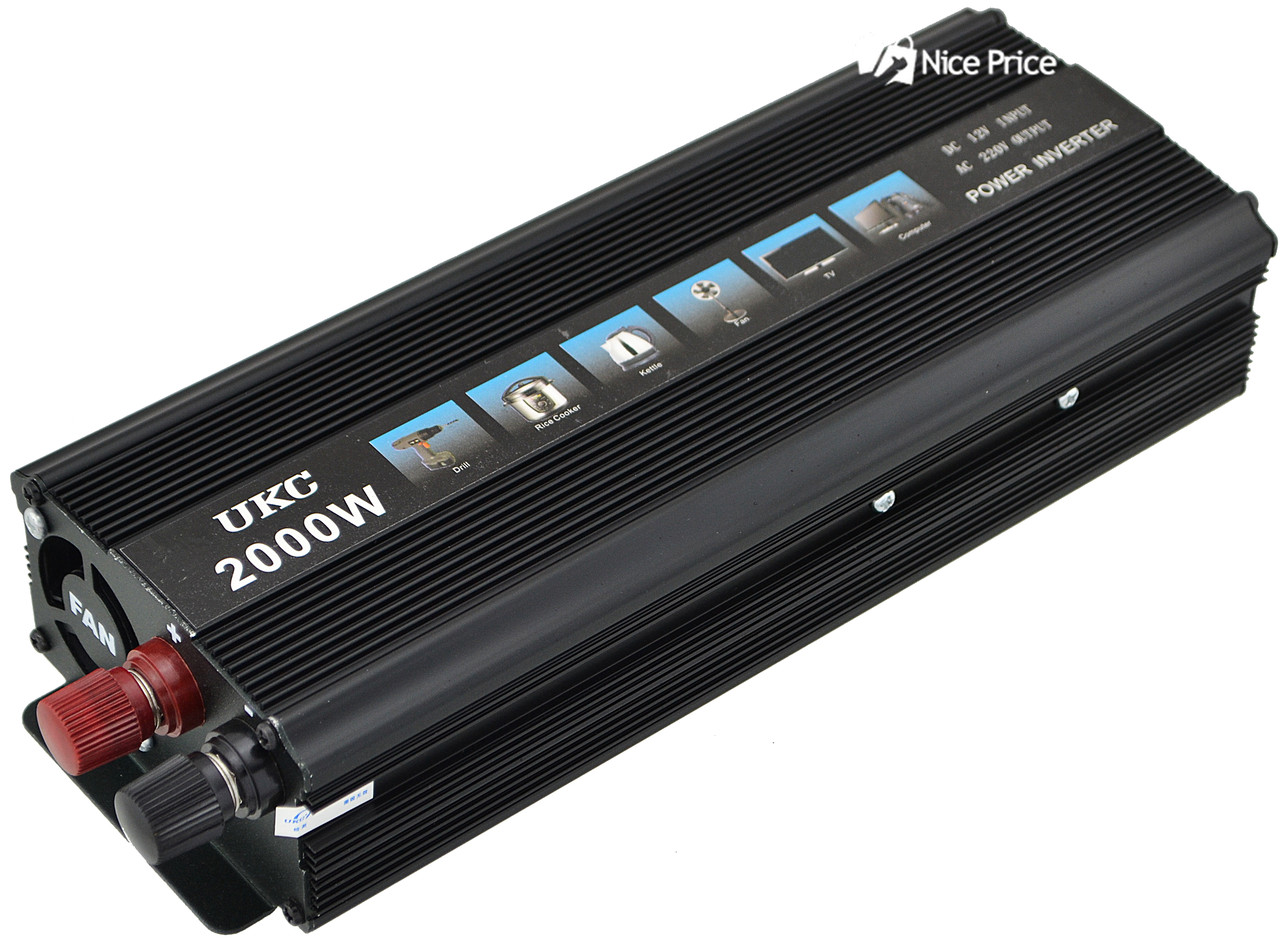 Преобразователь напряжения(инвертор) 12-220V UKC 2000W Black + USB (6852) - фото 2 - id-p386708539