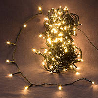 Гірлянда вулична "Нити" (String) 200 LED 15 м біла тепла, чорний дріт (каучук), світлодіодна