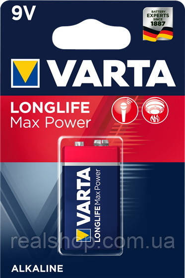 Батарейка VARTA LONGLIFE Max Power 6LR61 9V Alkaline Крона