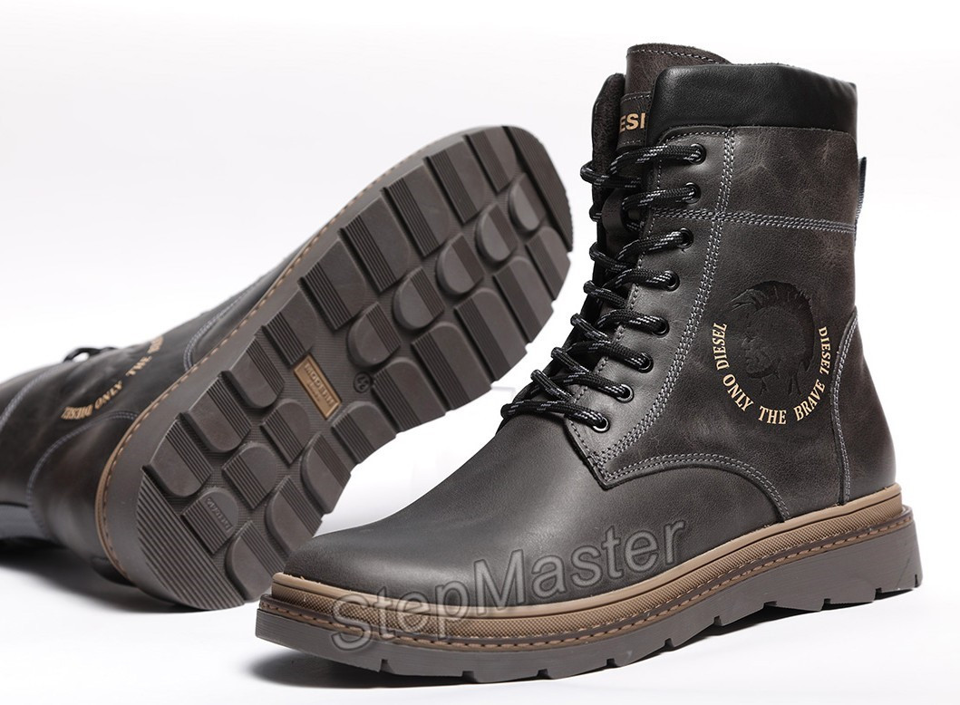 Ботинки кожаные зимние Diesel Cassidy Combat Grey Marble - фото 4 - id-p1079340612