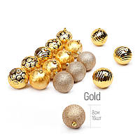 Набір ялинкових кульок ColorWay (CW-MCB816GOLD) Merry Christmas mix, 8 см, Gold, 16 шт.