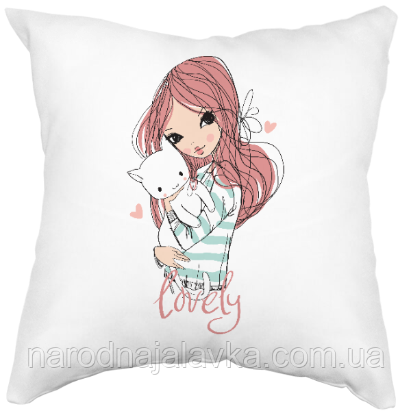 Подушка "Дівчинка з котиком". Найприємніший і душевний подарунок.