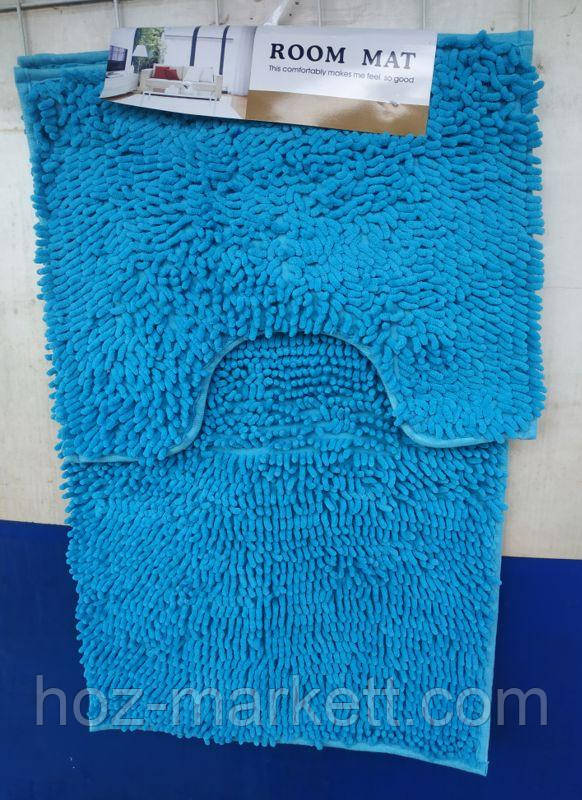 Набір килимків килимки для ванної й туалету блакитний 80 х 50 см і 50 х 40 см, фото 1