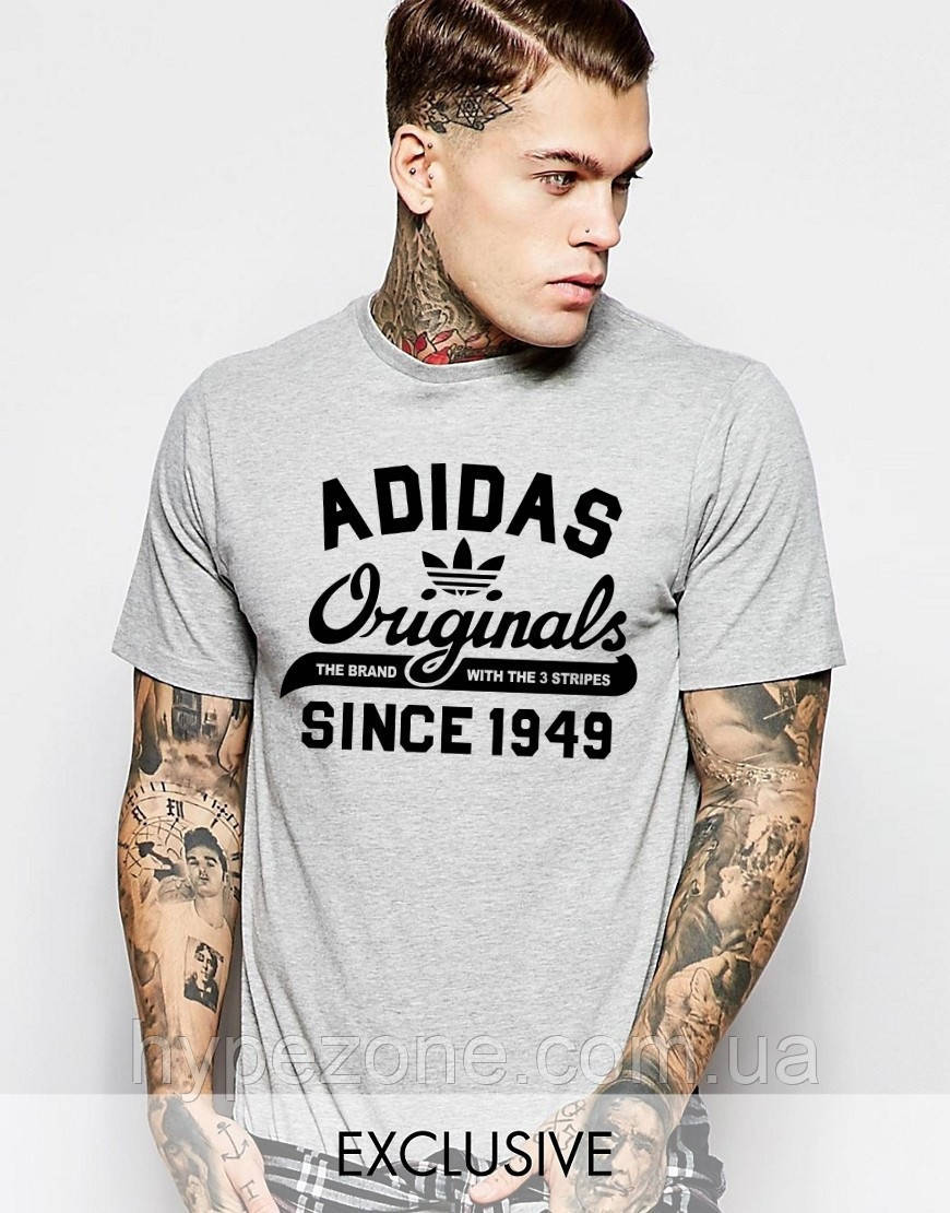 Футболка чоловіча Adidas Originals Спортивна футболка хлопок з принтом Адідас Ориджинал Орігіналз сіра