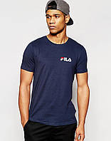 Літня Футболка хлопцю з принтом FILA темно-синя зручна Стильна чоловіча футболка Філа бавовна для дому спорту