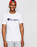 Футболка чоловіча Champion біла Спортивна футболка Чемпіон синє лого, фото 3