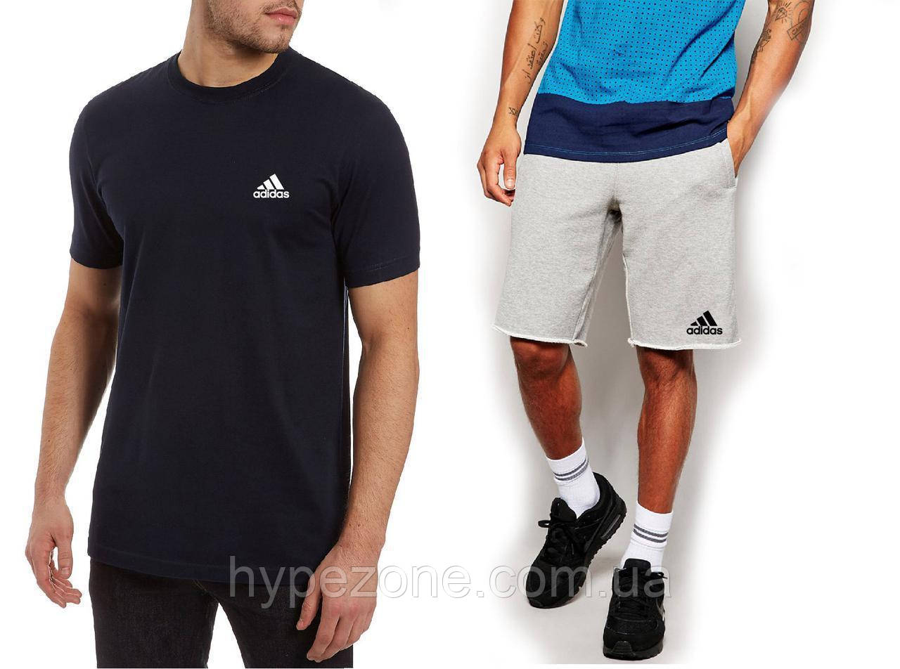 Чоловічий комплект футболка + шорти Adidas сірого і чорного кольору