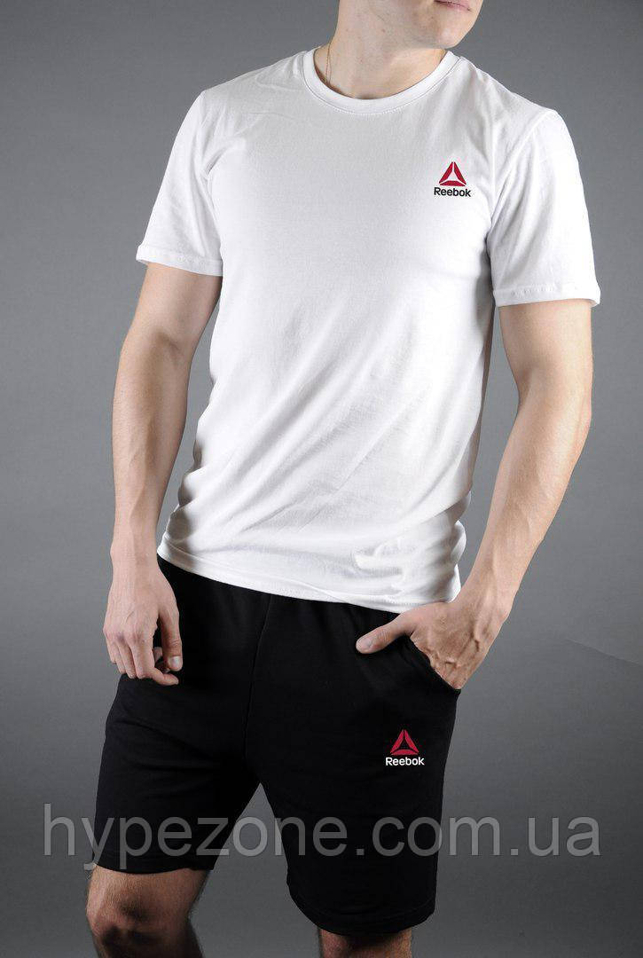 Чоловічий комплект футболка + шорти Reebok білого і чорного кольору