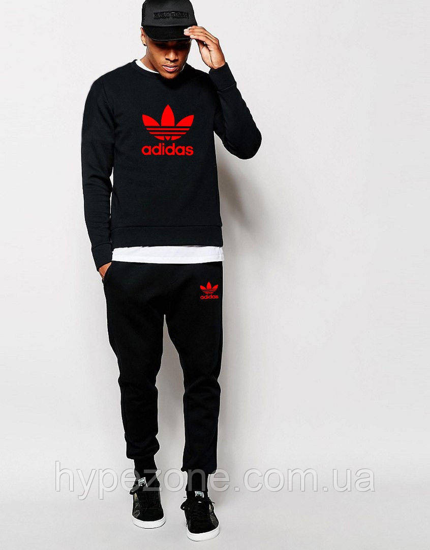Чоловічий чорний спортивний костюм Adidas ( червоне лого)