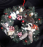 Декоративний різдвяний віночок "Морозна ягода", натуральні матеріали, діам. 45 см, фото 3