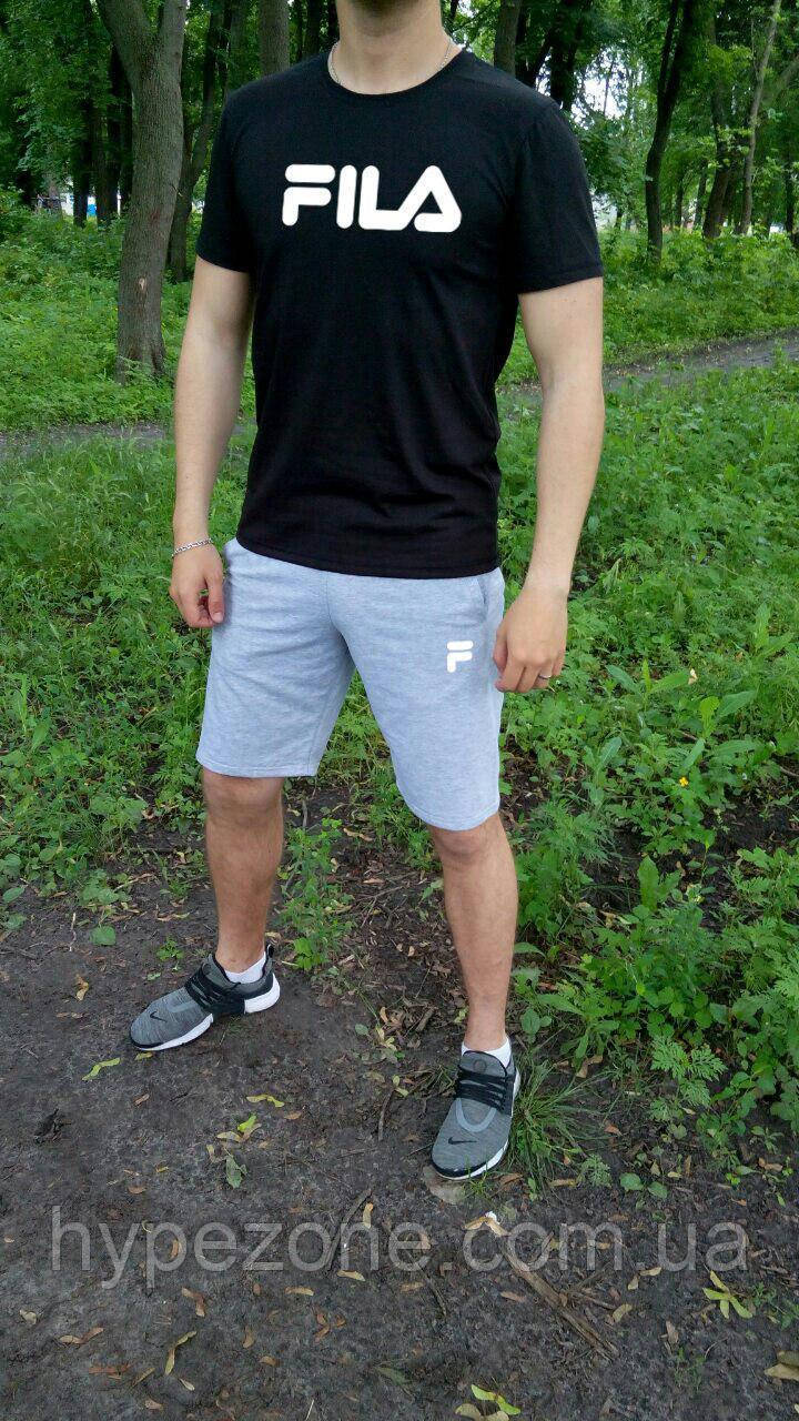 Чоловічий комплект футболка + шорти FILA чорного і сірого кольору, фото 1