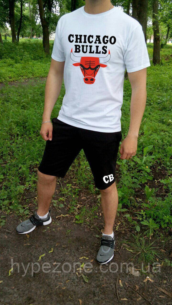 Чоловічий комплект футболка + шорти Chicago Bulls білого і чорного кольору, фото 1
