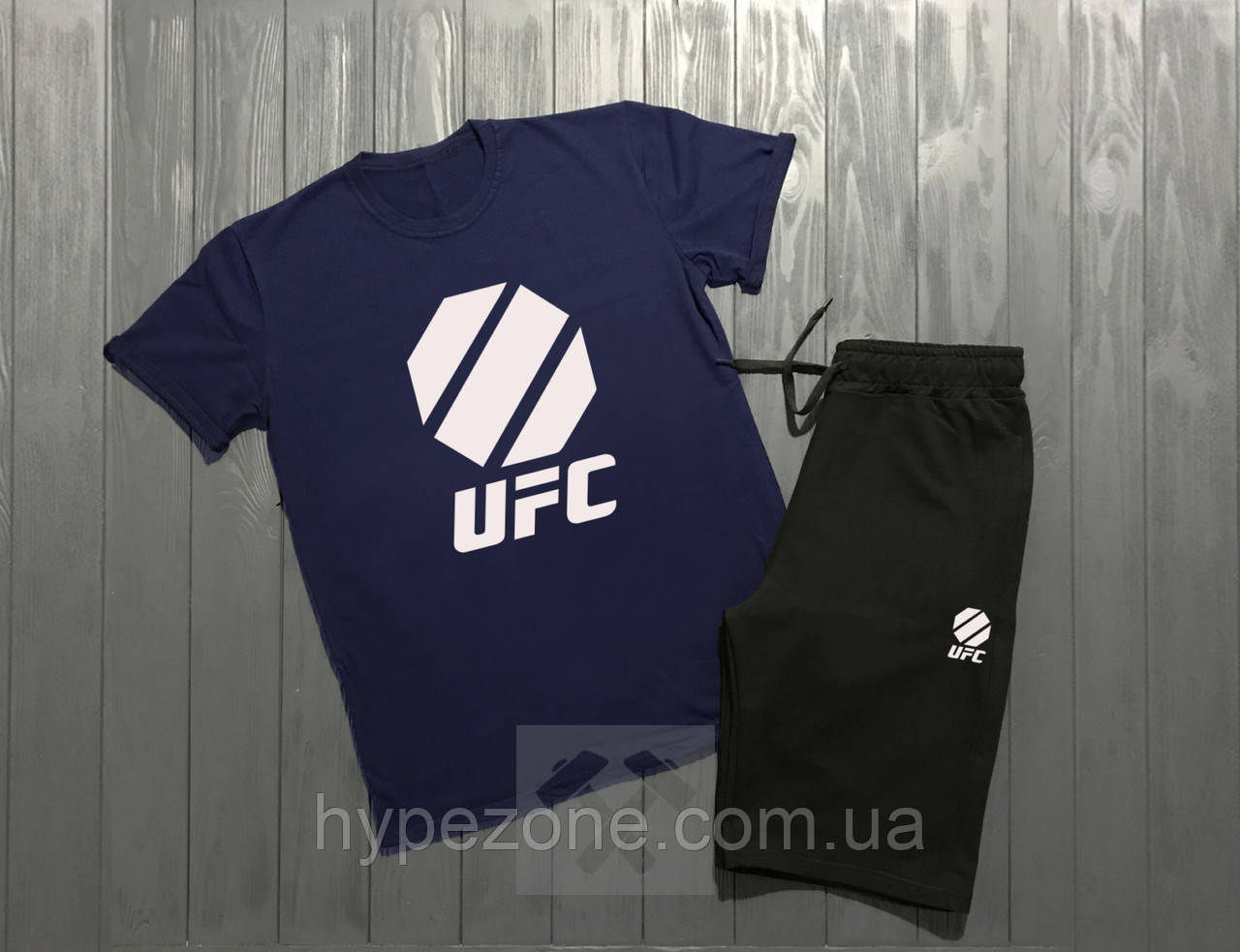 Чоловічий комплект футболка + шорти UFC синього і чорного кольору
