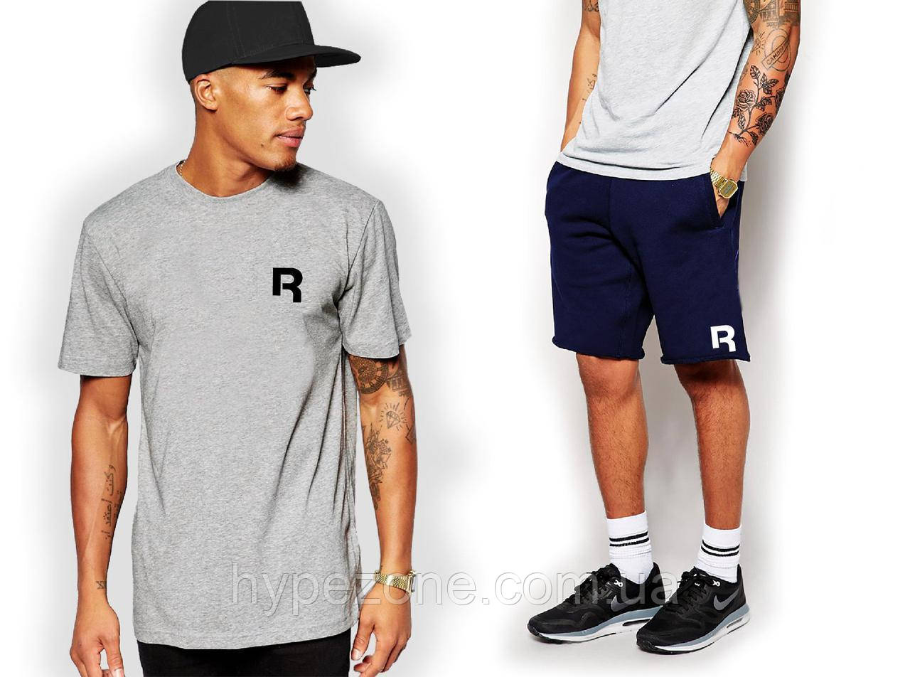 Чоловічий комплект футболка + шорти Reebok сірого і синього кольору