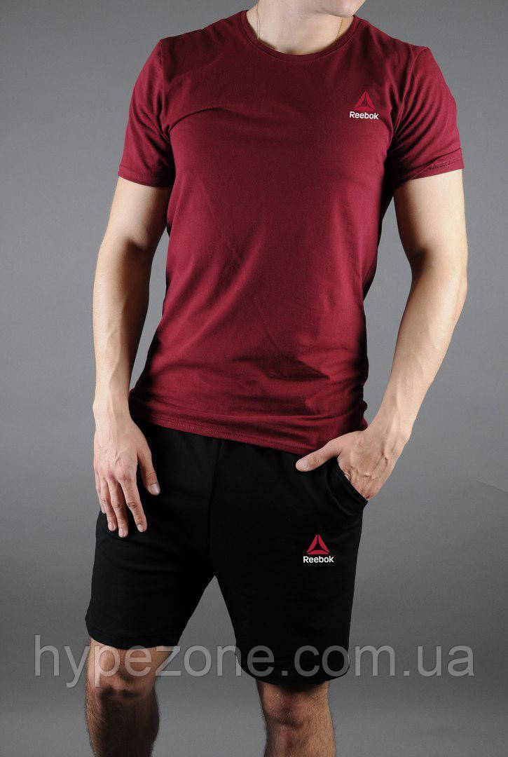 Чоловічий комплект футболка + шорти Reebok червоного і чорного кольору, фото 1
