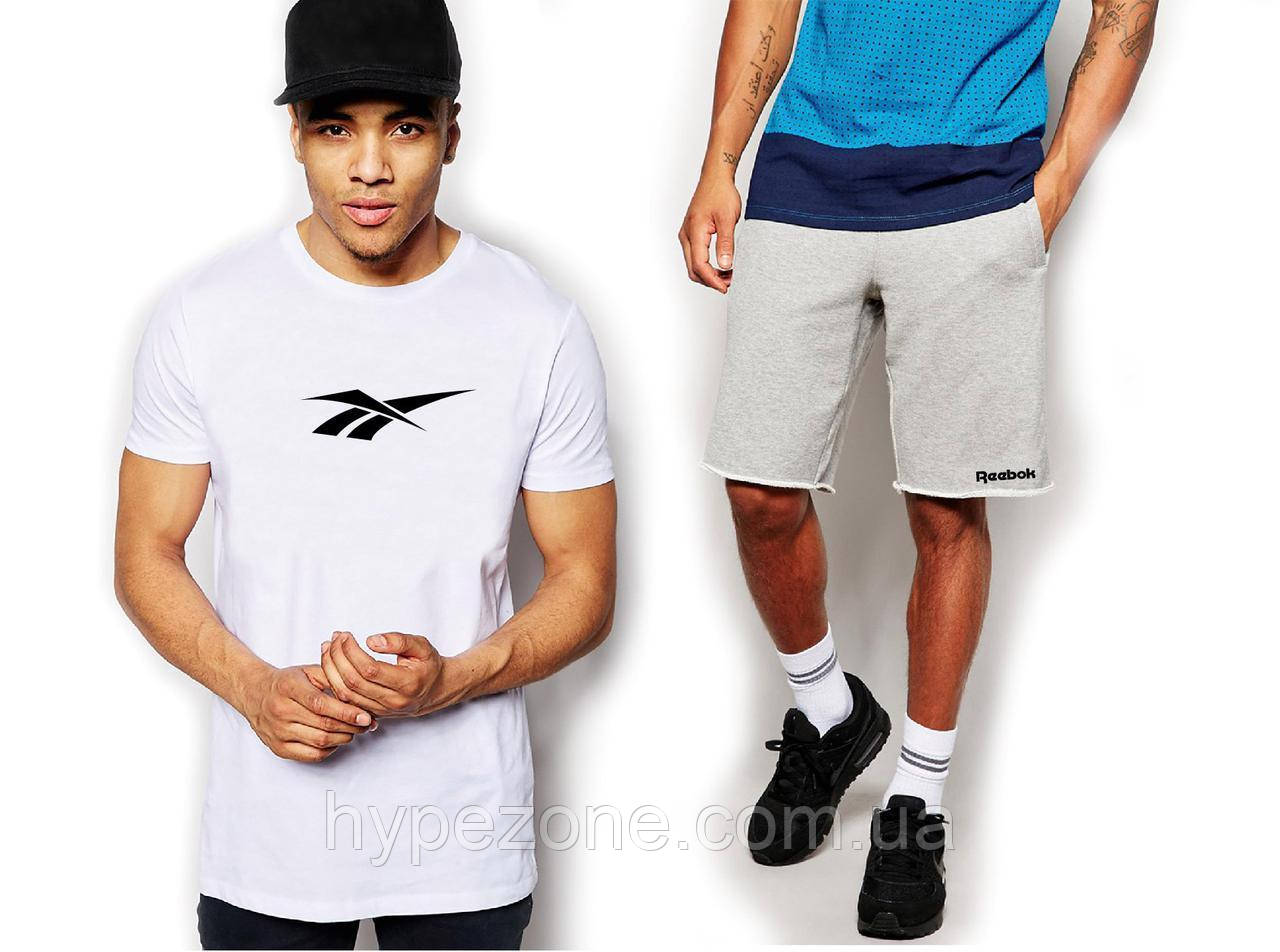 Чоловічий комплект футболка + шорти Reebok білого і сірого кольору