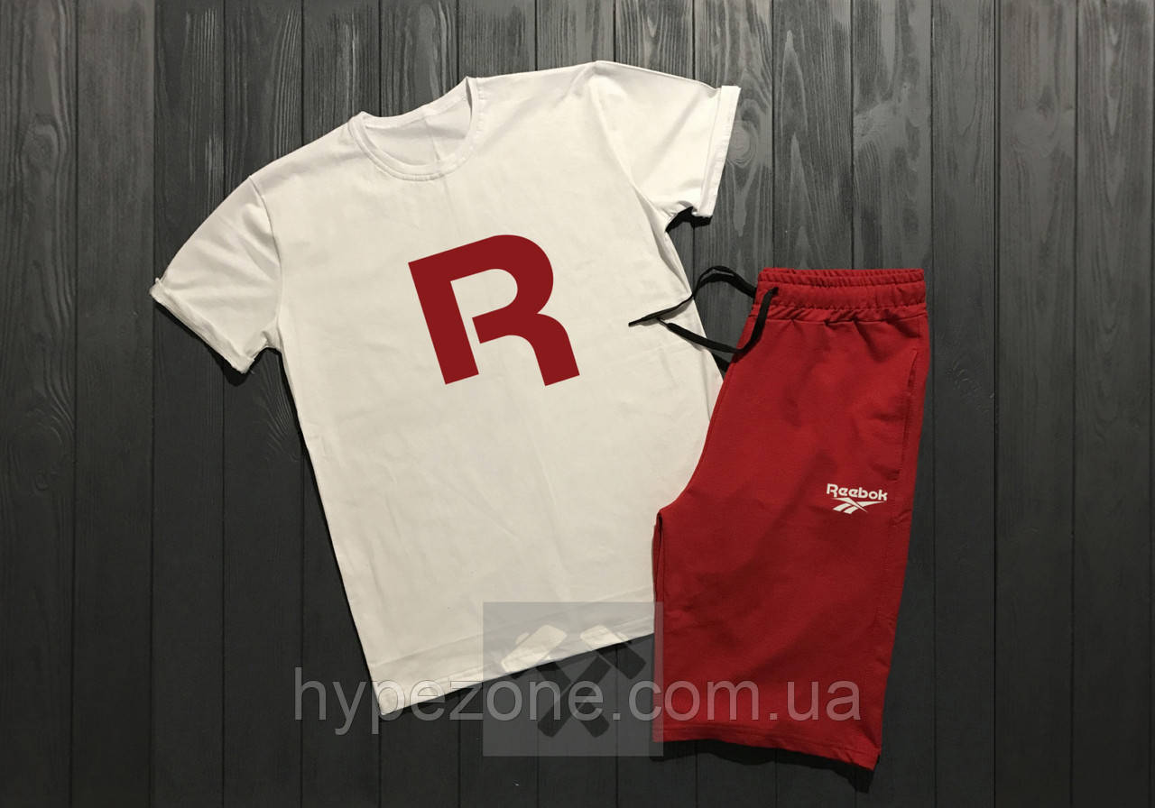 Чоловічий комплект футболка + шорти Reebok білого і червоного кольору