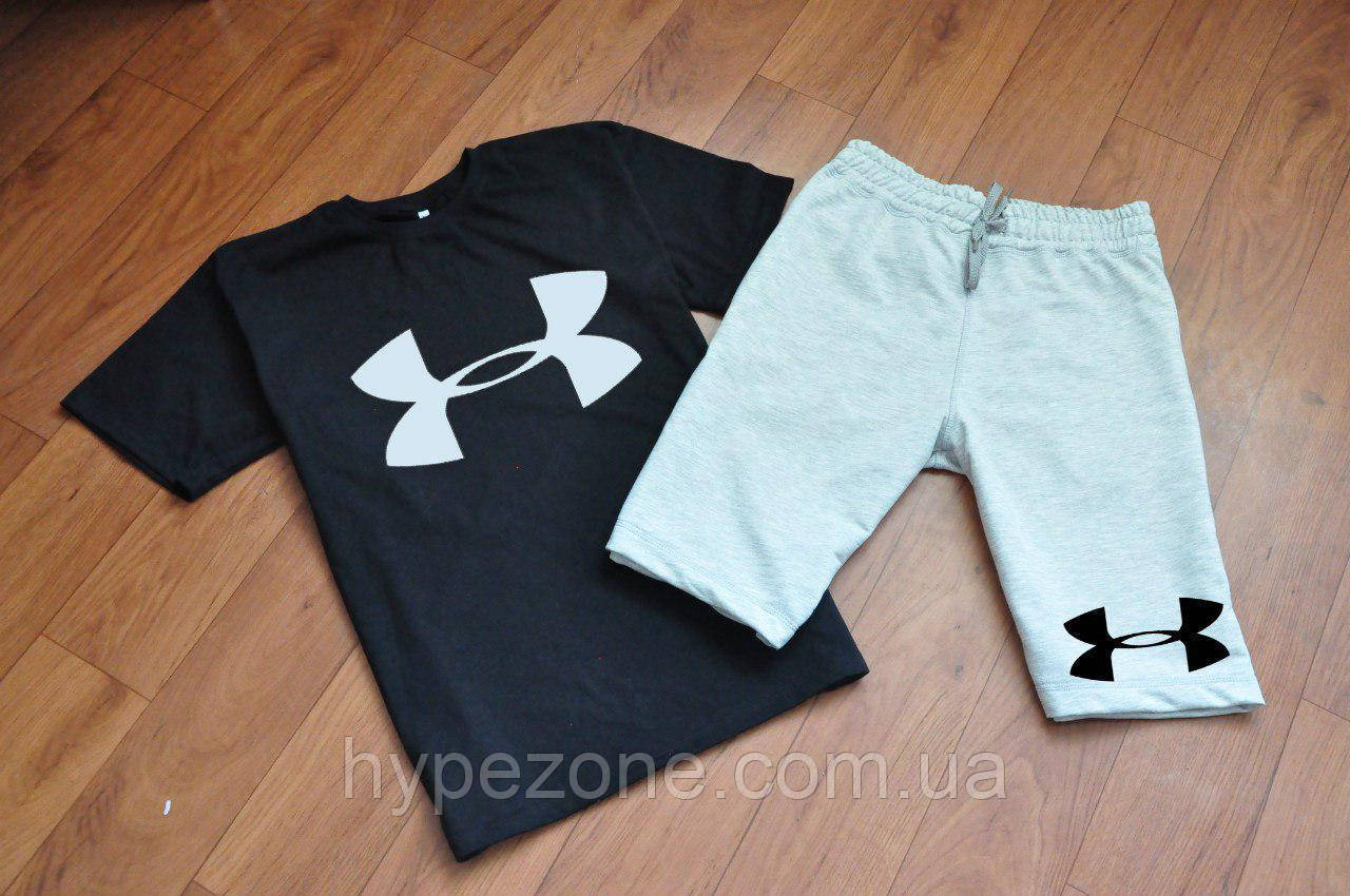 Чоловічий комплект футболка + шорти Under armour сірого і чорного кольору